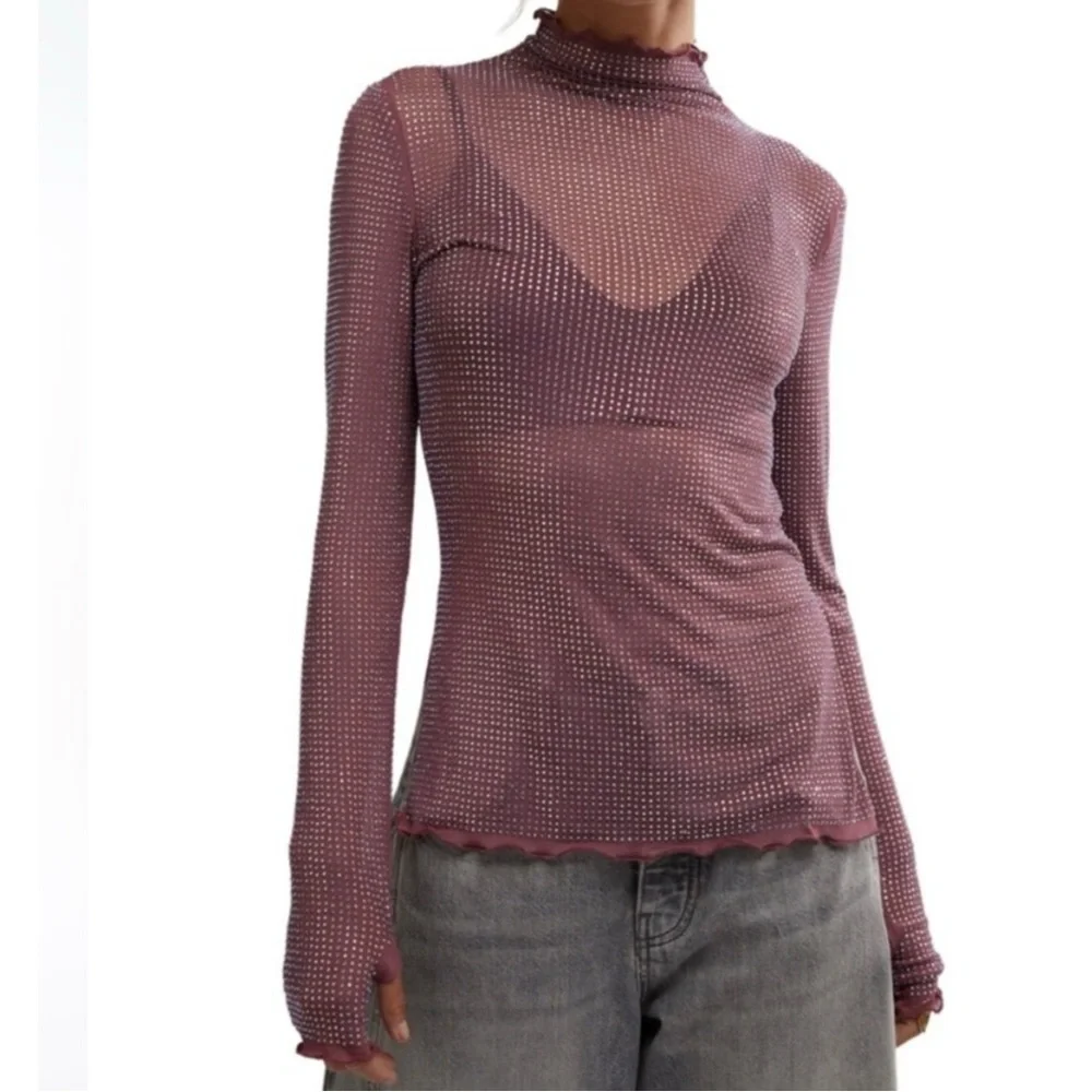 NWT Free People Dance All Night Long Sleeve top-Wistful mauve- XL